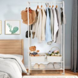 Kitcheniva Heavy Duty Shelving Iron Garment Rack 2 Tier White