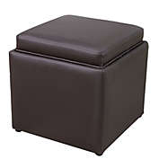 Darwin Furniture Square Storage Ottoman with Tray Faux Leather Upholstered Footrest Stool