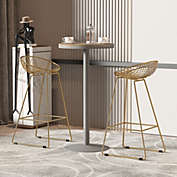 Kitcheniva Modern Bar Stools Set of 2 Bar Chairs w/ Footrest Steel Frame, Gold