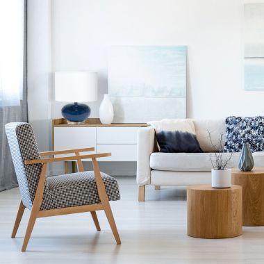 Lalia Home 15.25" Modern Ovaloid Glass Bedside Table Lamp with White Fabric Shade, Blue. View a larger version of this product image.