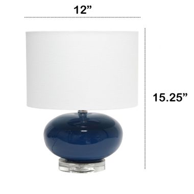 Lalia Home 15.25" Modern Ovaloid Glass Bedside Table Lamp with White Fabric Shade, Blue. View a larger version of this product image.