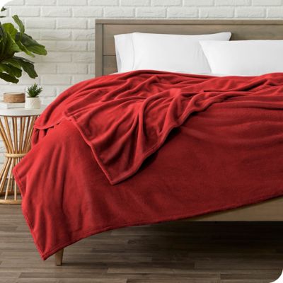 Bare Home Microplush Fleece Blanket - Ultra-Soft Velvet - Luxurious Fuzzy Fleece - Cozy Lightweight - Easy Care - All Season (Red, Throw)