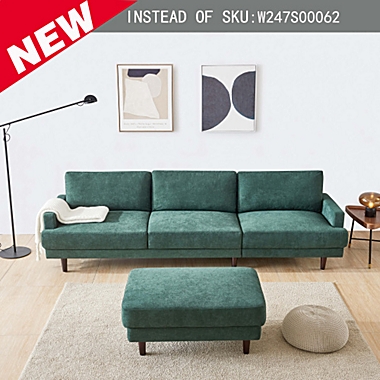 Wlf-Furniture Modern fabric sofa L shape, 3 seater with ottoman-104" Emerald. View a larger version of this product image.