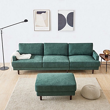 Wlf-Furniture Modern fabric sofa L shape, 3 seater with ottoman-104" Emerald. View a larger version of this product image.