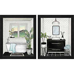 Metaverse Art Modern Black and White Bath by Elizabeth Medley 9-Inch x 11-Inch Framed Wall Art (Set of 2)