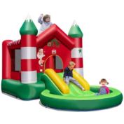 Slickblue Christmas Themed Kids Inflatable Bounce House with Slide without Blower
