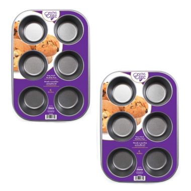 bedbathandbeyond.com | ChefElite - Set of 2 Muffin Pans, Capacity of 6, Nonstick, Carbon Steel
