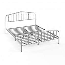 Costway Queen Size Metal Bed Frame Platform Headboard and Footboard with Storage-Silver