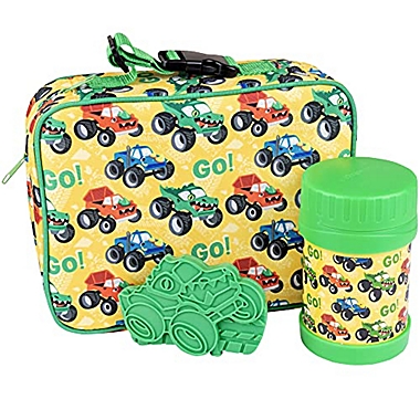 Bentology Kids Lunch Bag Set (Truck) w Reusable Hard Ice Pack & Double-Insulated Food Jar for Drinks or Soups - Perfect Lunchbox Kits for Boys and Girls Back to School, Keeps Food Hot or Cold for Longer. View a larger version of this product image.