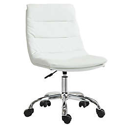 Vinsetto Armless Office Chair Ergonomic Computer Desk Chair Mid-Back Upholstered Task Chair with PU Leather, Adjustable Height and Swivel Seat, White