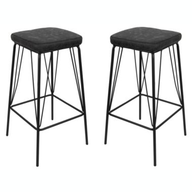 LeisureMod Millard Leather Bar Stool With Metal Frame Set of 2 - Charcoal Black. View a larger version of this product image.