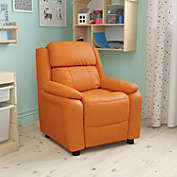 Flash Furniture Charlie Deluxe Padded Contemporary Orange Vinyl Kids Recliner with Storage Arms