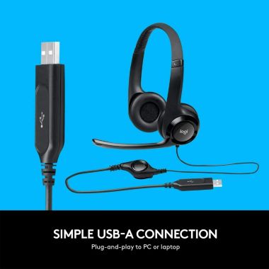 Logitech H390 Wired Headset, Stereo Headphones with Noise-Cancelling Microphone, USB, In-Line Controls, PC/Mac/Laptop - Black. View a larger version of this product image.