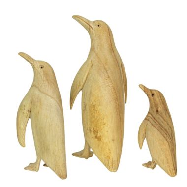 Contrast Set of 3 Wood Penguin Family Hand Carved Sculptures Home Decor Figurine Shelf Art. View a larger version of this product image.