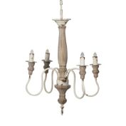 Saltoro Sherpi Kol 18 Inch Classic 4 Light Chandelier, Fir Wood, Iron, Beige Antique White,