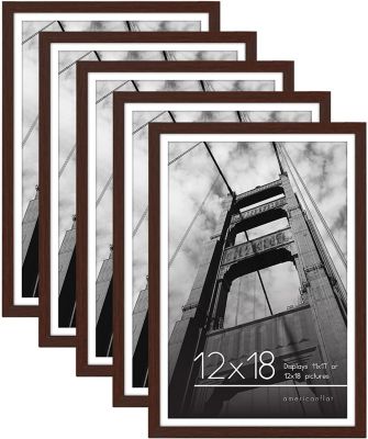 Americanflat 12x18 Picture Frame in Mahogany - Displays 11x17 With Mat and 12x18 Without Mat - Set of 5 Frames with Sawtooth Hanging Hardware For Horizontal and Vertical Display