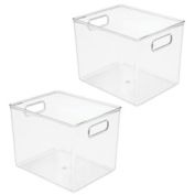 mDesign Plastic Storage Organizer Bin with Handles for Closets, 2 Pack - Clear