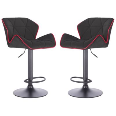 Set of 2 Modern Home Luxe Spyder Contemporary Adjustable Suede Barstool - Modern Comfortable Adjusting Height Counter/Bar Stool (Black Base, Black/Red Piping)