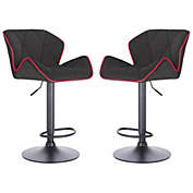 Set of 2 Modern Home Luxe Spyder Contemporary Adjustable Suede Barstool - Modern Comfortable Adjusting Height Counter/Bar Stool (Black Base, Black/Red Piping)