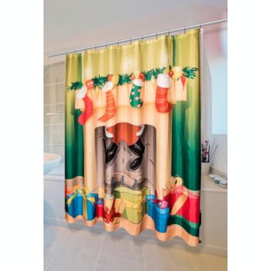 Carnation Home Fashions Festive Fireplace Christmas Fabric Shower Curtain - 70" x 72", Multi. View a larger version of this product image.