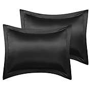 PiccoCasa 2 Pack Satin Pillowcase for Hair and Skin, Euro Sham Pillow Covers Soft Silky Oxford Pillow Cases with Envelope Closure Queen(20x30) Black