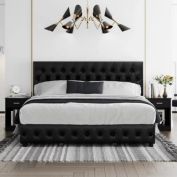 Homfa King Size Leather Storage Platform Bed Frame Black
