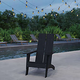Merrick Lane Piedmont Modern 2 Slat Back All-Weather Poly Resin Wood Adirondack Chair in Black