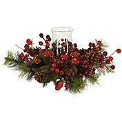 Nearly Natural 17.5" Red Berries Apples and Pinecones Candelabrum Christmas Glass Candleholder