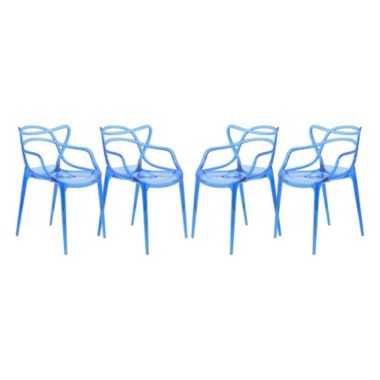 LeisureMod Milan Modern Wire Design Chair, Set of 4 - Blue. View a larger version of this product image.