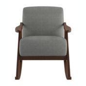Lazzara Home Bracco Gray Mid-Century Fabric Upholstery Solid Wood Rocking Chair