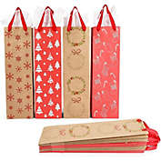Sparkle and Bash Christmas Wine Gift Bags with Tissue Paper (Red, Brown, 4.5 x 15.5 x 3.5 in, 12 Pack)
