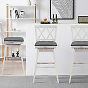 Slickblue 2 Pieces 29 Inches Swivel Counter Height Barstool Set with Rubber Wood Legs-White