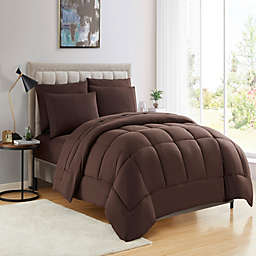 Sweet Home Collection Bed-in-A-Bag Solid Color Comforter & Sheet Set Soft All Season Bedding, King, Brown