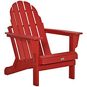 Outsunny Folding Adirondack Chair, HDPE Outdoor All Weather Plastic Lounge Beach Chairs for Patio Deck and Lawn Furniture, Red