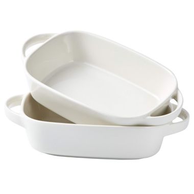 Bruntmor - Porcelain 10.5"X6" Rectangular Baking Dish Oven Safe, Great For Roasting, Lasagna Pan, Small Porcelain Casserole Dish Bakeware With Handle Set Of 2, 34 Oz. (White). View a larger version of this product image.