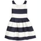 Alternate image 0 for Ralph Lauren Toddler Girl's Striped Cotton Sateen Dress Blue Size 3T