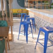 Emma + Oliver Commercial Grade 30"H Backless Blue Metal Indoor-Outdoor Barstool, Square