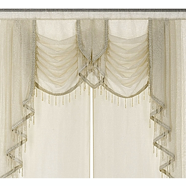 Cream Crystal Beaded Voile Curtain Swag 