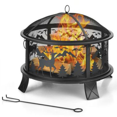 Costway 26 Inches Outdoor Fire Pit with Spark Screen and Poker. View a larger version of this product image.