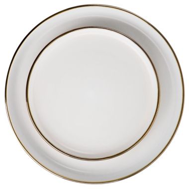 Elama Arthur 16 Piece Stoneware Dinnerware Set in Matte White with Gold Rim. View a larger version of this product image.