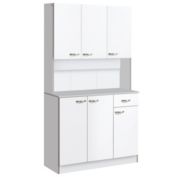 HOMCOM 71" Freestanding Kitchen Buffet Hutch Cupboard with 6 Doors, 3 Adjustable Shelves, and 1 Drawer, White