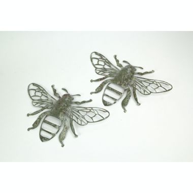 Things2Die4 Set of 2 Weathered Galvanized Zinc Finish Metal Bumble Bee Wall Décor Hangings 13.75 Inches Long. View a larger version of this product image.