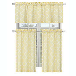 Kate Aurora Shabby Lattice Cotton Blend Kitchen Curtain Tier & Valance Set - 56 in. W x 36 in. L, Yellow