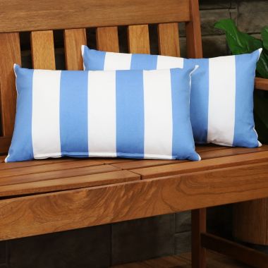 Sunnydaze 2 Outdoor Lumbar Throw Pillows - 12 x 20-Inch - Beach-Bound Stripe. View a larger version of this product image.