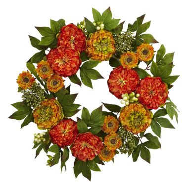 Nearly Natural 24" Peony and Mum Wreath. View a larger version of this product image.