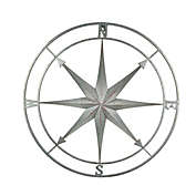 Zeckos Weathered Silver Finish Framed Compass Rose Metal Wall Hanging