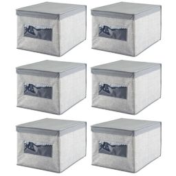 mDesign Stackable Fabric Closet Storage Organizer Box, 6 Pack
