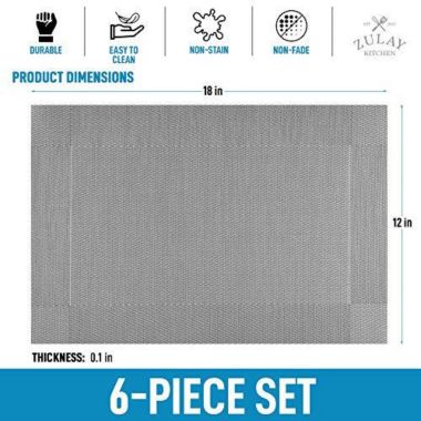 Zulay Kitchen Vinyl Woven Placemats for Dining Table Set of 6 - Silver. View a larger version of this product image.