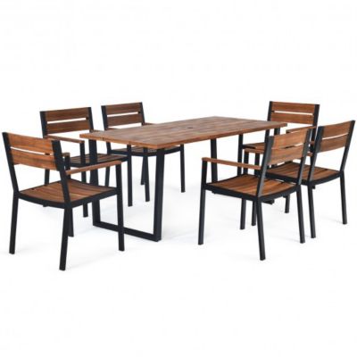 Costway 7 Pieces Outdoor Patio Dining Table Set with Hole