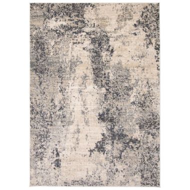 Chaudhary Living 6.5' x 9.5' Gray and Cream Distressed Abstract Rectangular Area Throw Rug. View a larger version of this product image.